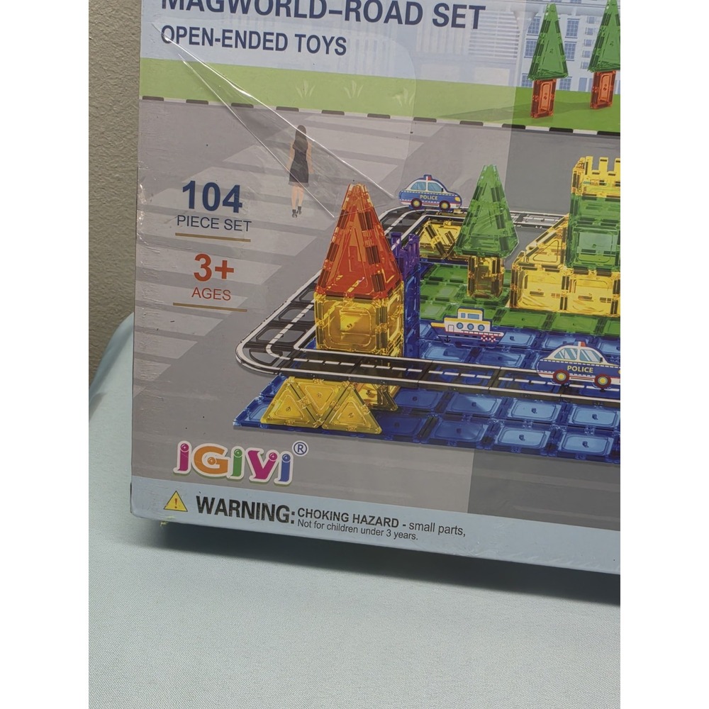 104 PCS Magnetic Tiles Road Set, STEM Construction Toys for Ages 3+ RB4 - Picture 3 of 5